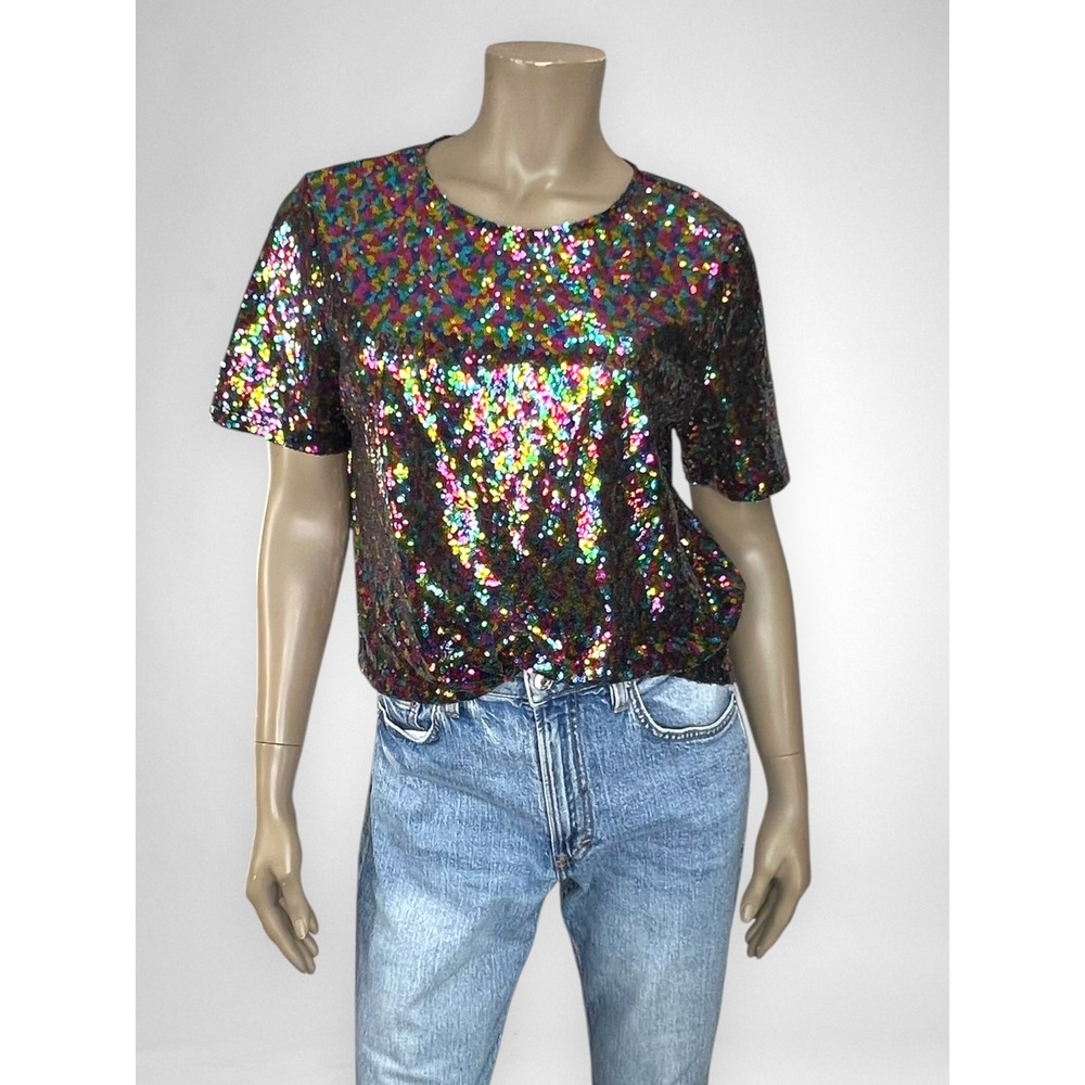 Vintage 90s JASMINE Multi Color Sequin Top L